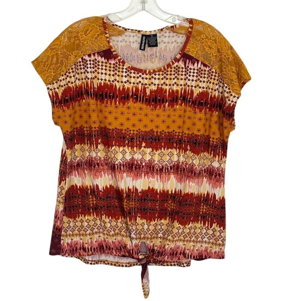 Kristin Nicole Women's XL Boho Geometric Print Blouse Lace Accents